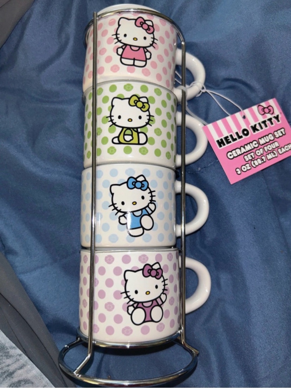 Hello Kitty Pastel Pink, Green, Blue, Purple Stackable Ceramic Mug Set